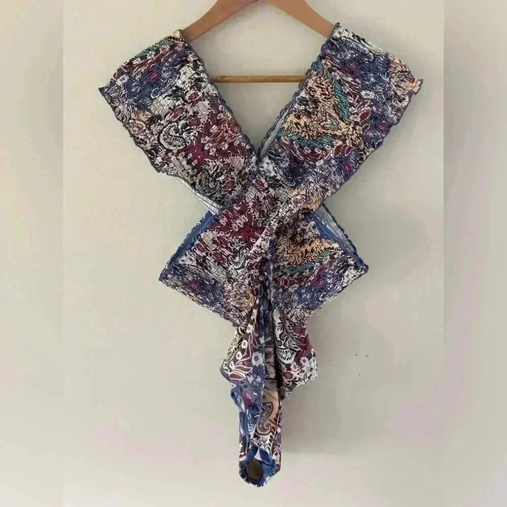 By anthropologie smocked off shoulder one piece swim suit womens‎ 1X nwot
